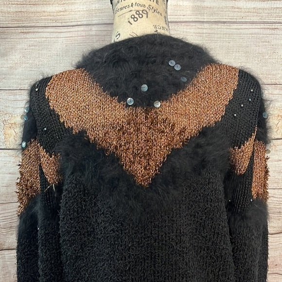 Vintage Sweater Retro 1980’s Faux Fur Metallic Sequins Ferran-Miesse - Picture 7 of 8
